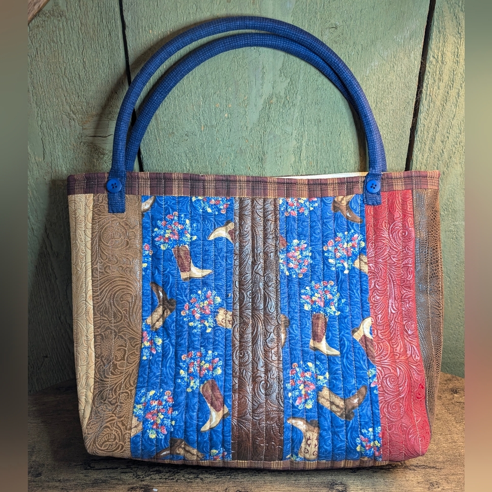 Quilted Patchwork Western Tote Bag - image 1
